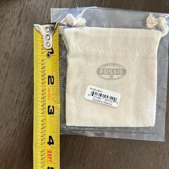 Fossil Canvas Tiny Jewelry Bag Pouch Collateral Material Beige Khaki Drawstring - Picture 5 of 7